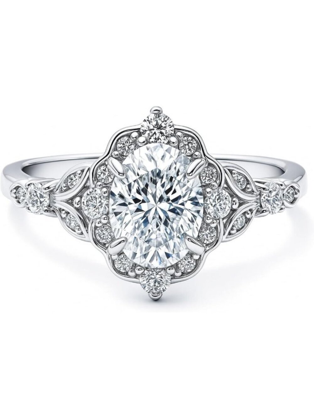 Sterling Silver CZ Halo Engagement Ring Set - Oval Cut, Pink/Blue/Clear, 1-3